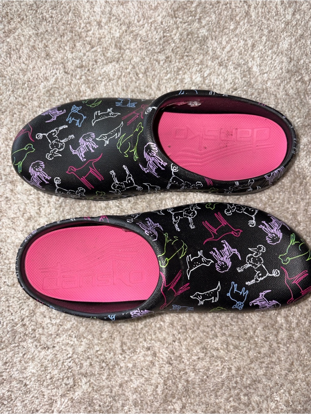 DANSKO Kane EVA Waterproof Clogs Black with Dogs Size 38EU, 8US